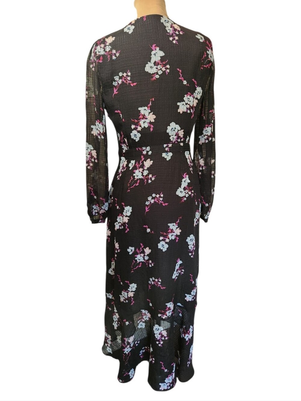 BANANA REPUBLIC Floral Print High Low Faux Wrap Midi Dress - Size 12 - Picture 9 of 16